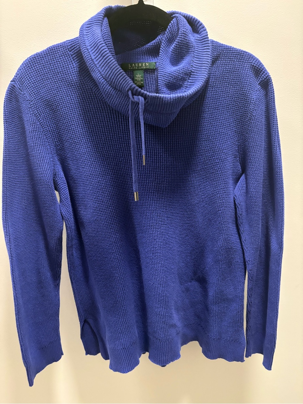 Lauren Ralph Lauren Blue Waffle Knit Cowl Neck Sweater Women’s L Cotton